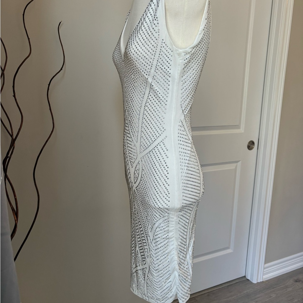 Soho White Bodycon Midi Dress Spaghetti Strap